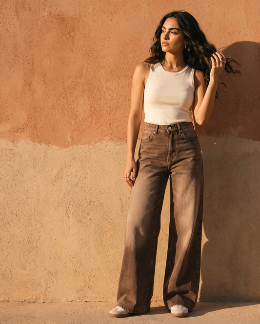 RARE Amber faded brown palazzo jeans, sun drenched