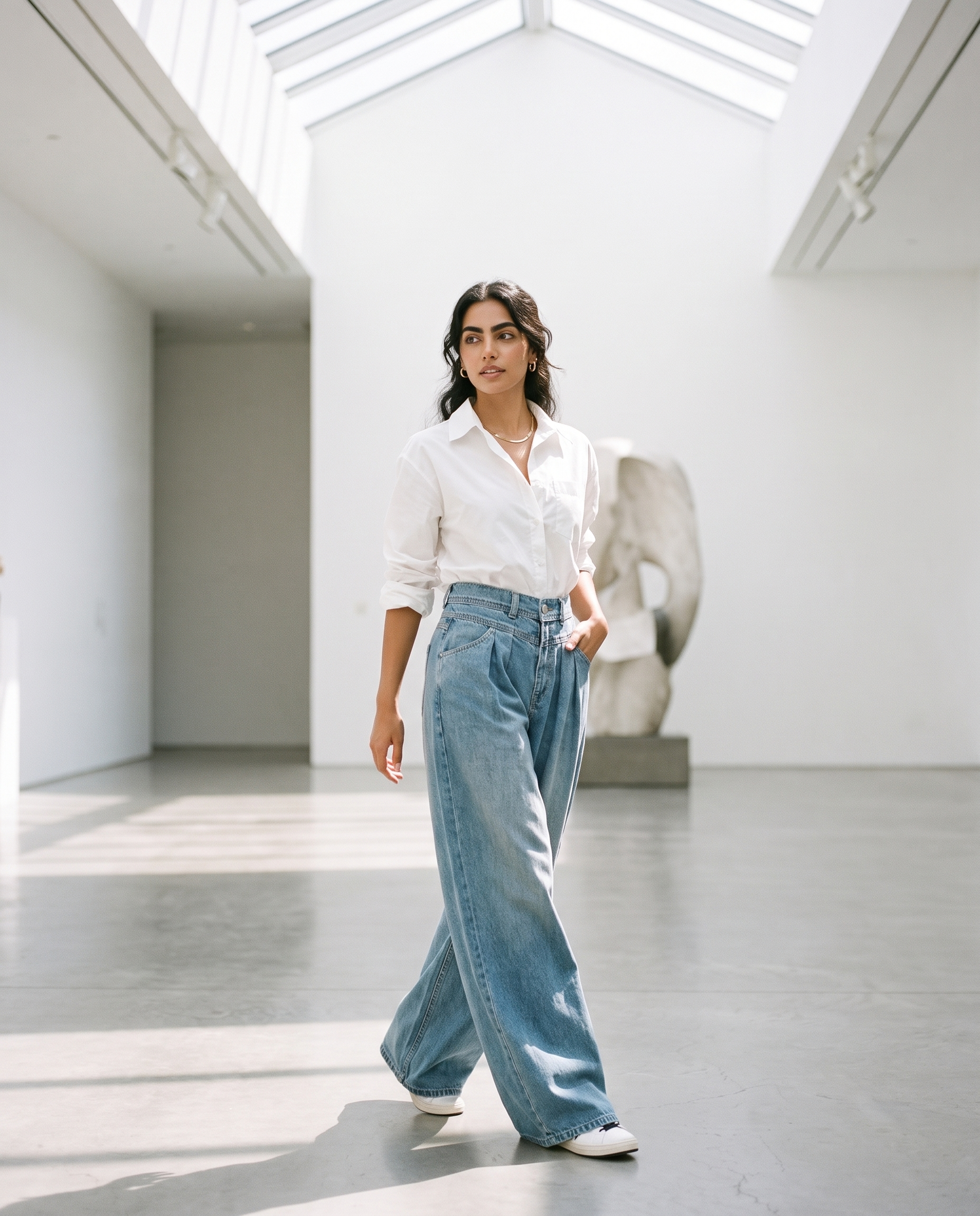 RARE Opal light blue double waist jeans, bright gallery lifestyle