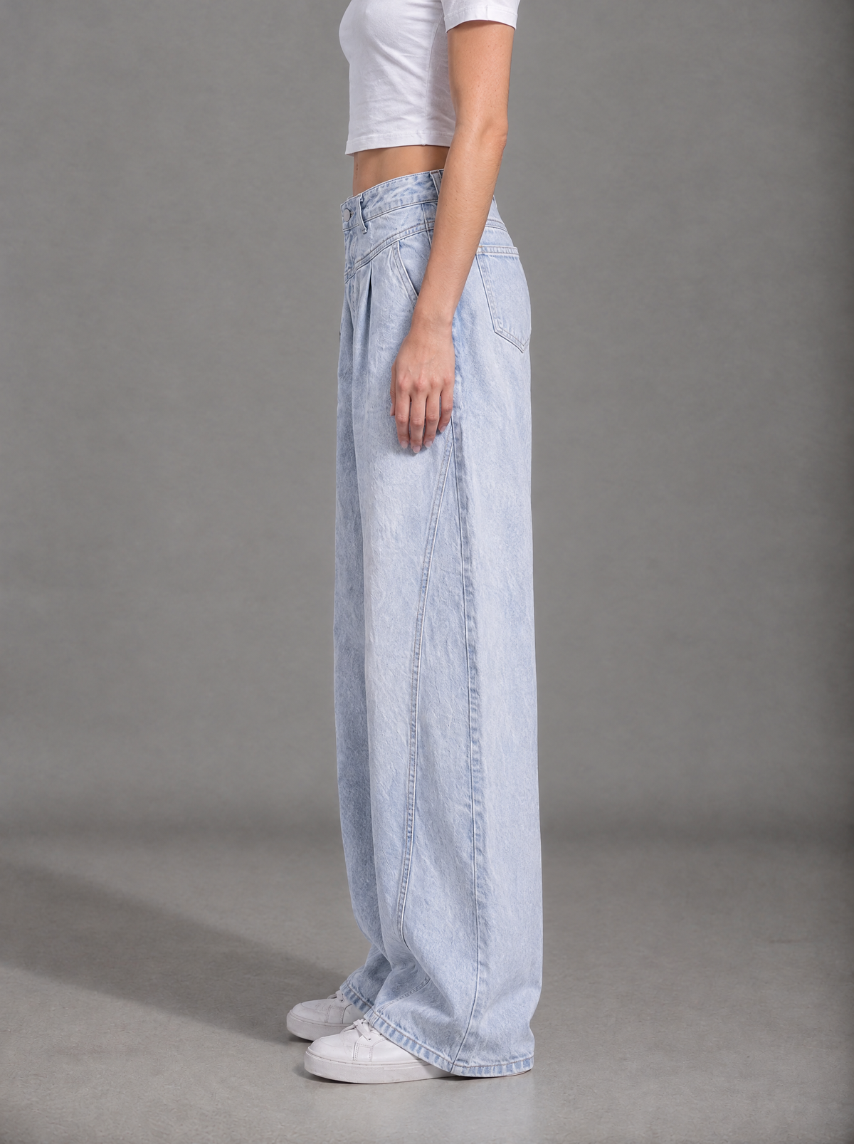 RARE Topaz icy light blue wide leg jeans, side view